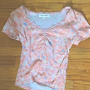 Pink Flower Cropped Shirt